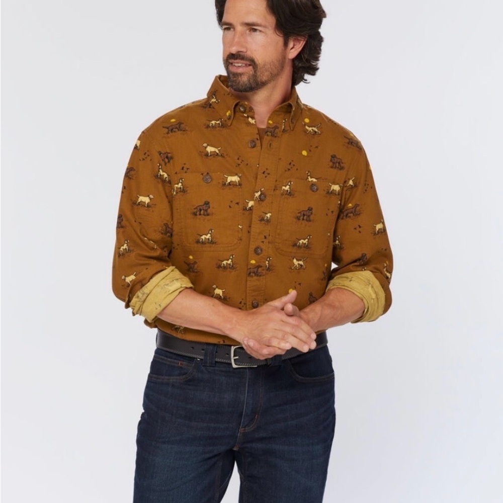 Duluth Trading Co Brown Printed Lightweight Dog-Pattern Shirt Jacket